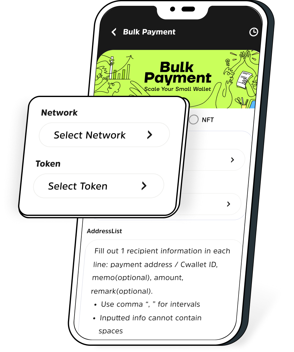 Send mass crypto orders, crypto bulk payments, auto payroll tool, Cwallet tool